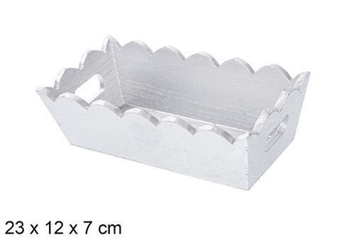 [115874] Silver corrugated wooden Christmas tray 23x12 cm