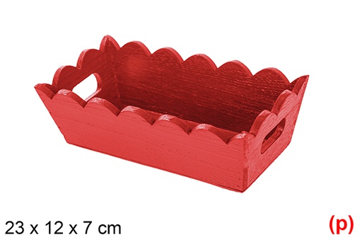 [115875] Red corrugated wooden Christmas tray 23x12 cm