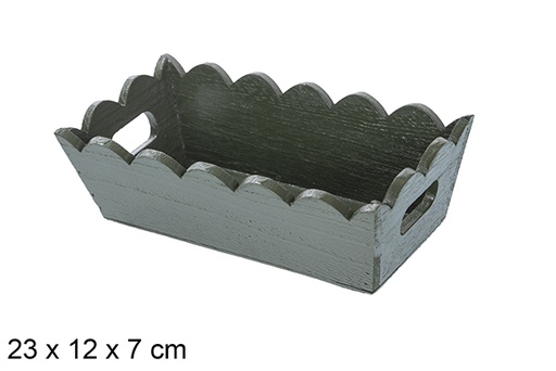 [115876] Green corrugated wooden Christmas tray 23x12 cm