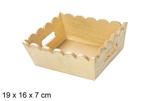 [115877] Golden corrugated wooden Christmas tray 19x16 cm