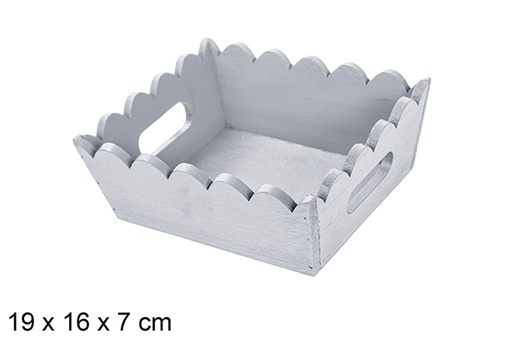 [115878] Bandeja madera ondulada Navidad color plata 19x16 cm