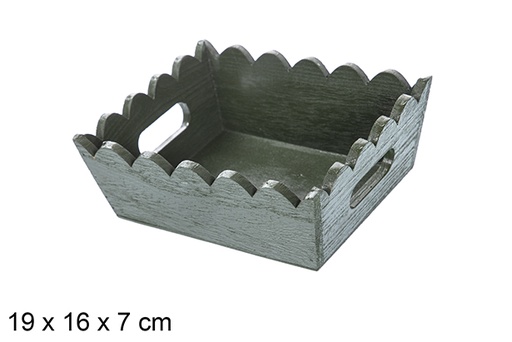 [115880] green corrugated wooden christmas tray 19x16x7cm