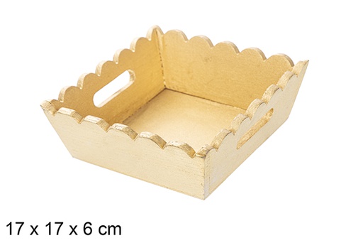 [115881] Golden corrugated wooden Christmas tray 17x17 cm