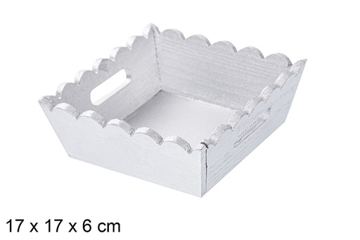 [115882] silver corrugated wooden christmas tray 17x17x6cm