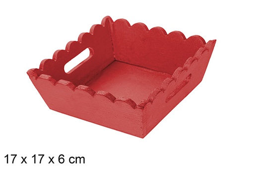 [115883] Red corrugated wooden Christmas tray 17x17 cm