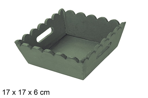 [115884] green corrugated wooden christmas tray 17x17x6cm