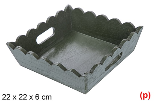 [115888] green corrugated wooden christmas tray 22x22x6cm