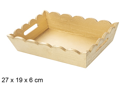 [115889] Golden corrugated wooden Christmas tray 27x19 cm