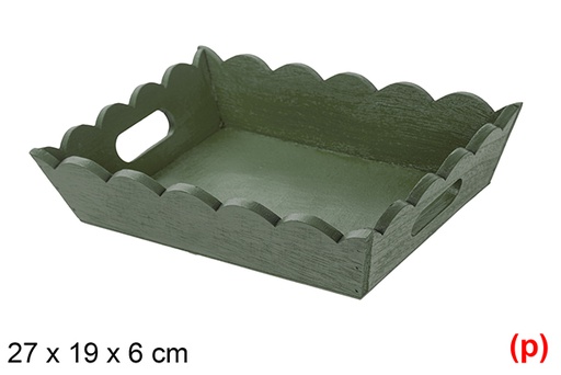 [115892] Green corrugated wooden Christmas tray 27x19 cm