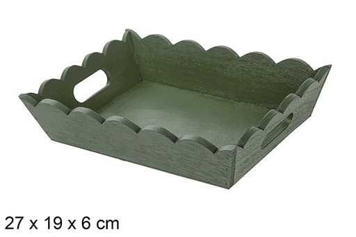 [115892] Green corrugated wooden Christmas tray 27x19 cm