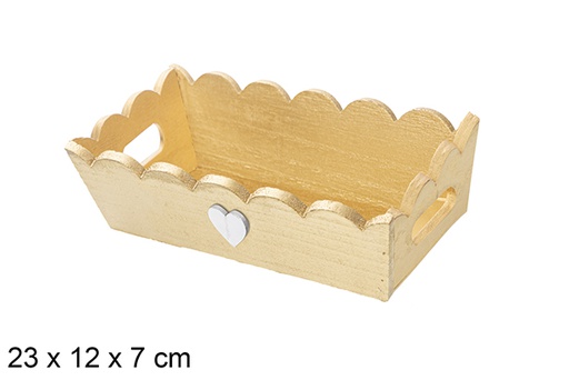 [115901] Vassoio natalizio in legno ondulato oro decorato con cuore 23x12x7 cm