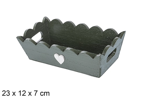 [115904] Plateau de Noël en bois ondulé vert décoré de coeur 23x12 cm