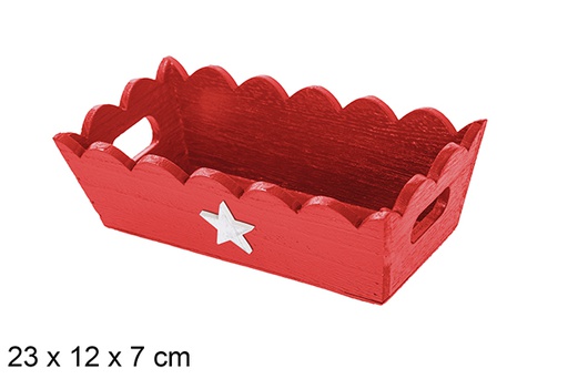 [115931] Bandeja de Natal de madeira ondulada vermelha decorada com estrela 23x12x7 cm