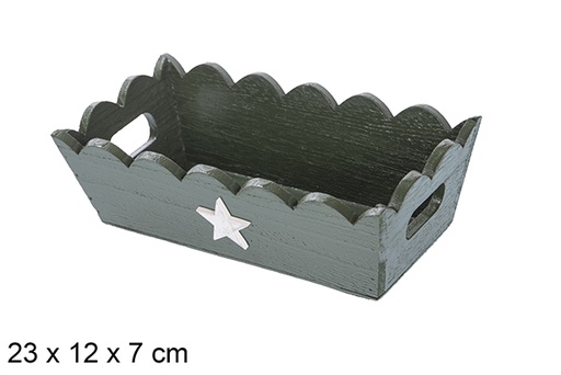 [115932] plateau de noël en bois ondulé vert décoré d'étoile 23x12x7cm