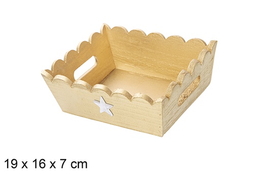 [115933] Bandeja de Natal de madeira ondulada ouro decorada com estrela 19x16x7 cm