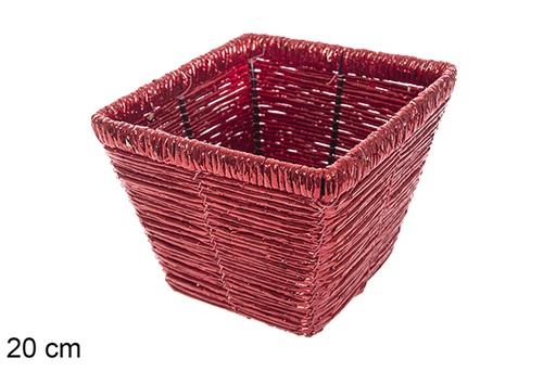 [115966] Cache-pot carré rouge brillant 20 cm