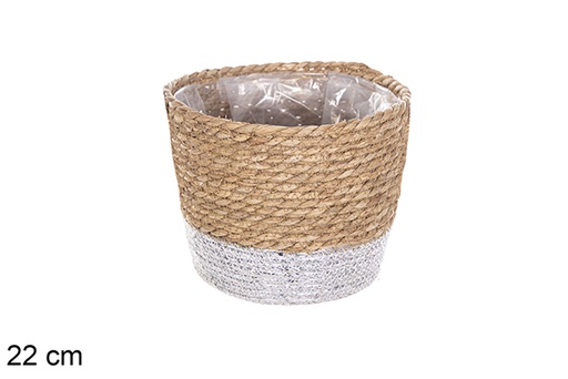 [115991] Cesta seagrass forrada natural/plata 22 cm