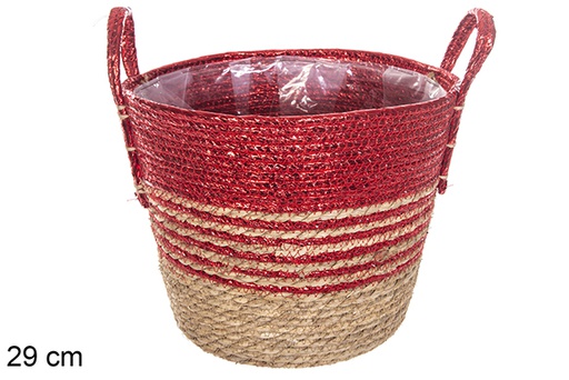 [115999] Seagrass basket lined natural/red with handles 29 cm