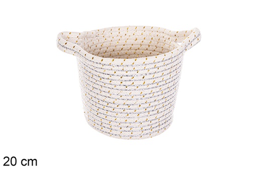 [116027] Silver/gold cotton rope basket with handles 20 cm