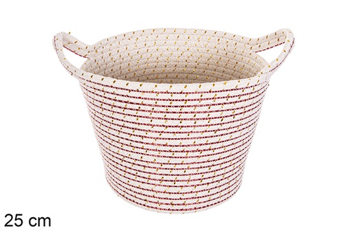 [116031] Panier en corde de coton rouge/doré avec anses 25 cm