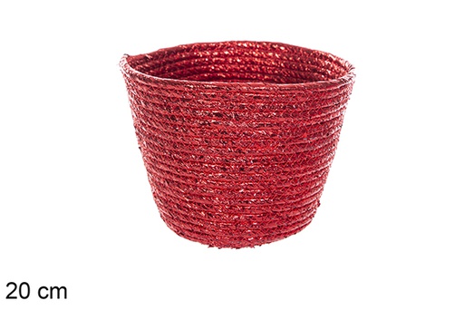 [116037] Round basket red paper rope 20 cm