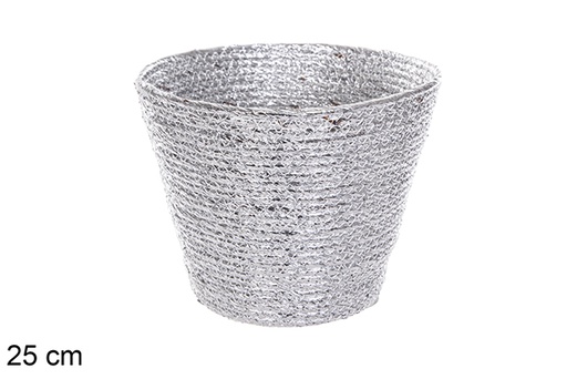 [116041] Corbeille ronde argent corde papier 25 cm