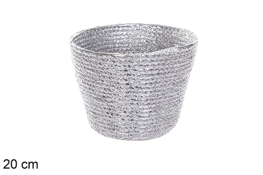 [116042] Round basket silver paper rope 20 cm