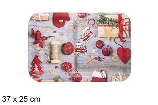 [116044] Plateau en plastique rectangulaire décoré de Noël 37x25 cm