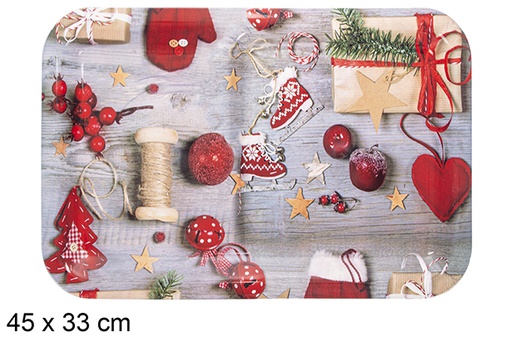 [116046] Plateau en plastique rectangulaire décoré de Noël 45x33 cm