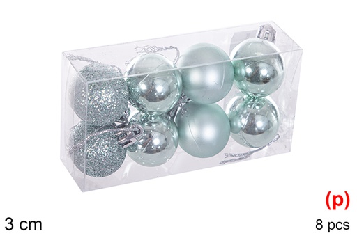 [116092] Pack 8 mint green glitter/matte/glitter balls 3 cm