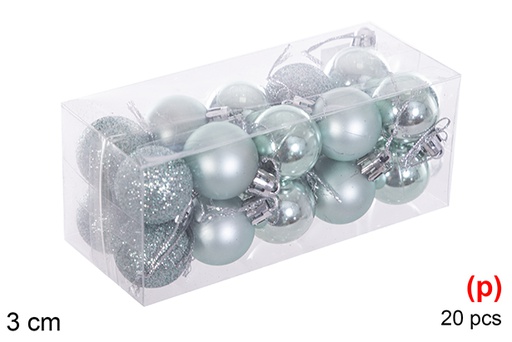 [116104] Pack 20 boules vert menthe brillant/mat/paillettes 3 cm