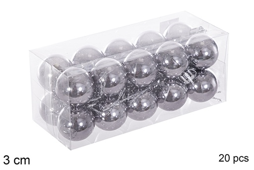 [116107] Pack 20 boules à paillettes grises 3 cm