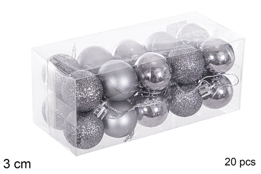 [116108] Pack 20 boules grises brillantes/mates/pailletées 3 cm