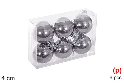 [116113] Pack 6 boules pailletées grises 3 cm