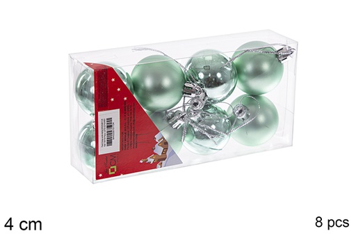 [116116] Pack 8 boules vert menthe brillant/mat 4 cm