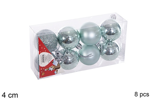 [116116] Pack 8 boules vert menthe brillant/mat 4 cm