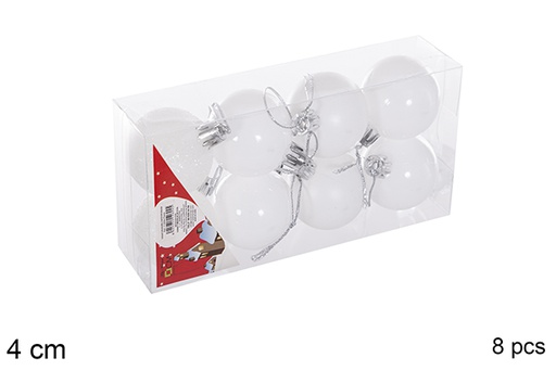 [116118] Pack 8 boules blanches brillantes/mates 4 cm