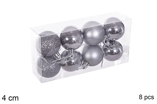 [116120] Pack 8 boules grises brillantes/mates/pailletées 4 cm