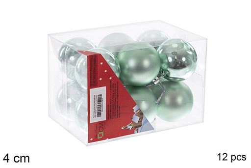 [116128] Pack 12 boules vert menthe brillant/mat 4 cm