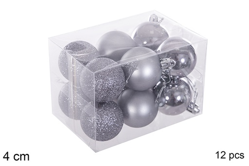 [116132] Pack 12 boules gris brillant/mat/purpurin 4 cm