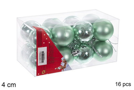 [116134] Pack 16 boules vert menthe brillant/mat 4 cm