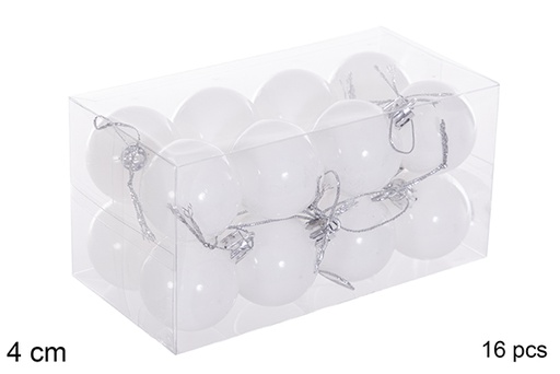 [116135] Pack 16 boules blanches brillantes 4 cm