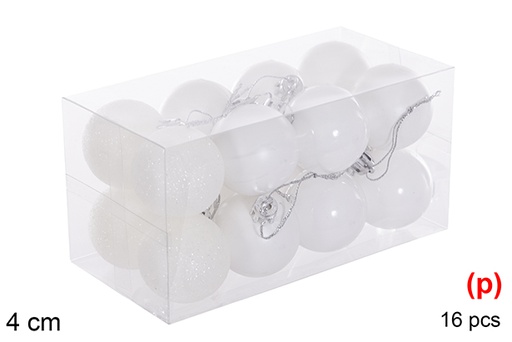 [116136] Pack 16 boules blanc brillant/mat 4 cm