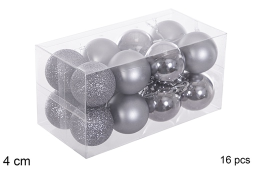 [116138] Pack 16 palline grigie lucide/opache/glitterate 4 cm