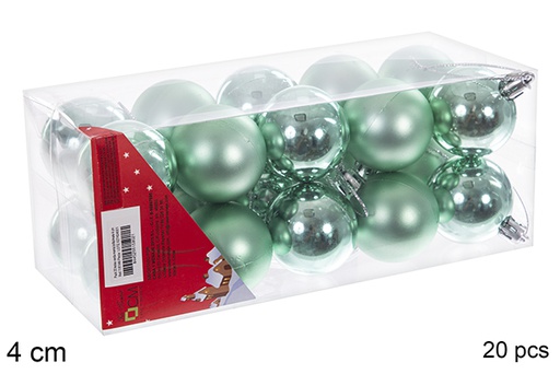 [116146] Pack 20 boules vert menthe brillantes/mates 4 cm