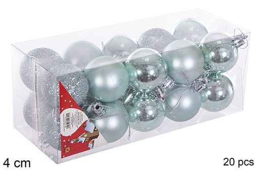 [116146] Pack 20 boules vert menthe brillantes/mates 4 cm