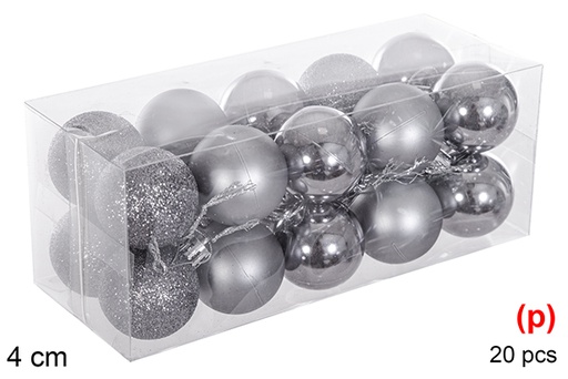 [116150] Pack 20 boules grises brillantes/mates/pailletées 4 cm