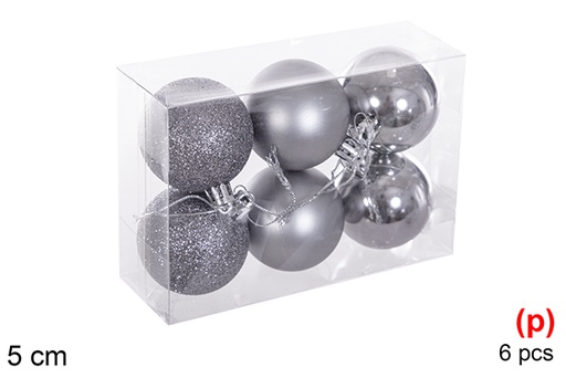 [116156] Pack 6 bolas cinzentas brilhantes/mate/glitter 5 cm