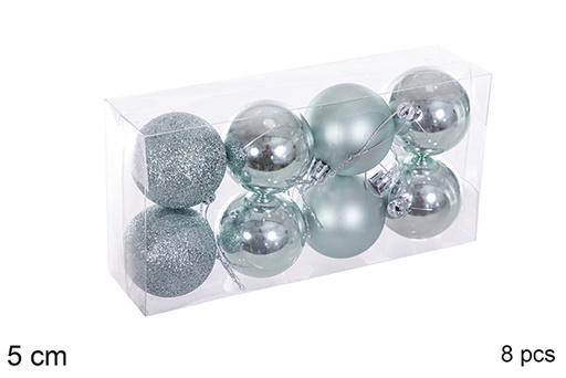 [116158] Pack 8 boules vert menthe brillant/mat/paillettes 5 cm