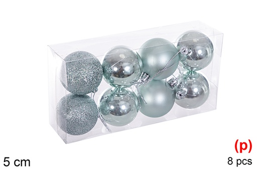 [116158] Pack 8 boules vert menthe brillant/mat/paillettes 5 cm